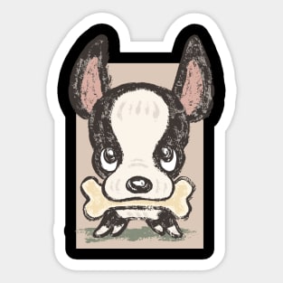 Boston terrier and bone Sticker